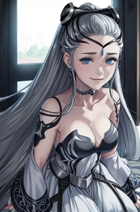 Maid eir gray hair blue eyes Smiling 