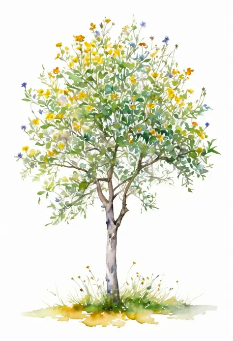 watercolor of a wildflower tree unique beautifull image white background