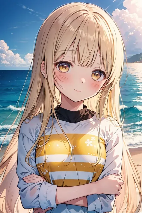 Shiina Mayu、Good looking girl (blush, Perfect Face), independent , Looking at the camera, masterpiece, Anime art style, Cute Characters, Most detailed, high quality、Nico Nico Smile、There are highlights on the eyes、、The whole body is visible、Blonde、Long Hai...