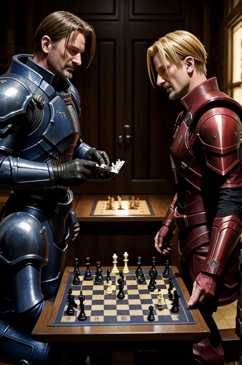 Jim Raynor from Starcraft playing chess with Edward Elric from Fullmetal Alchemist.