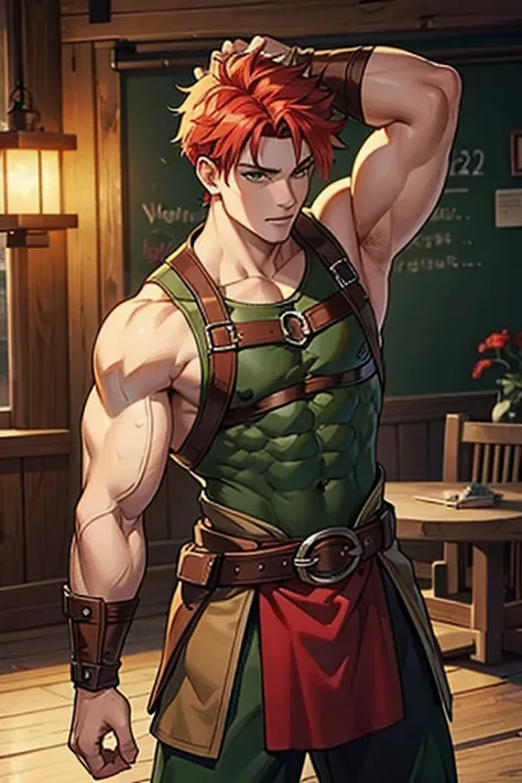 viking with red green hair and muscles