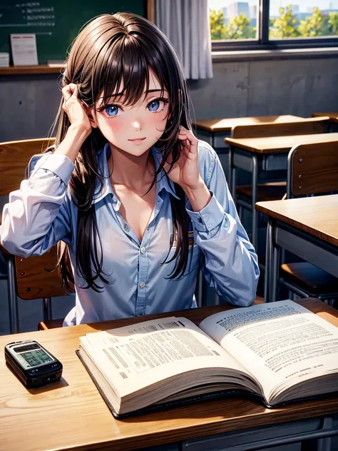 Highest quality,Highest Resolution,Male student studying in a school classroom,