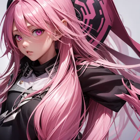 Girl, pink long hair, black skin, eyes pink, boku no hero, big peitos