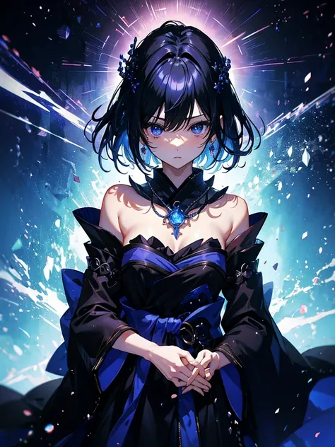 セクシーなドレスを着ています、エッチです、25-year-old girl、Rune background、black magician、Wearing a black robe、mesmerize、cute woman、Elegant hairstyle、indigo hair color、Slightly shorter hair、blue eyes、look at the viewer、masterpiece、Best image、