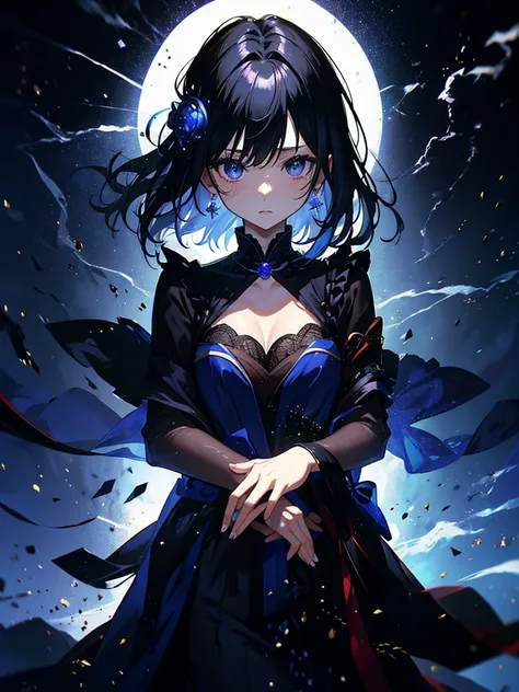 セクシーなドレスを着ています、エッチです、25-year-old girl、Rune background、black magician、Wearing a black robe、mesmerize、cute woman、Elegant hairstyle、indigo hair color、Slightly shorter hair、blue eyes、look at the viewer、masterpiece、Best image、