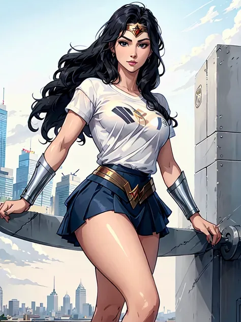 wonder woman, ((wearing a white real madrid tshirt)), (pretty face:1.2), (finely detailed face and beautiful eyes), mature femal...