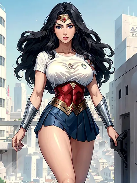 wonder woman, ((wearing a white real madrid tshirt)), (pretty face:1.2), (finely detailed face and beautiful eyes), mature femal...