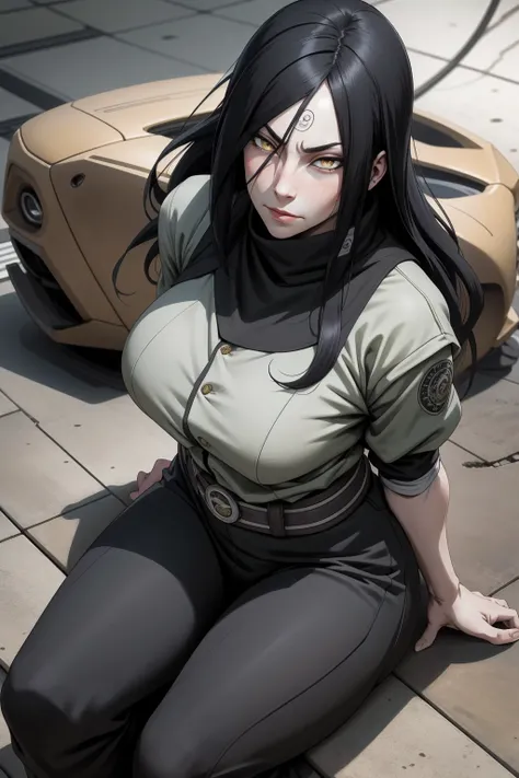 {-erro_de_anatomia:1.0} estilo anime, Masterpiece, absurdities, Orochimaru(Naruto), 1girl Solo, Mature woman, Oversized shirt with broad shoulders, Perfect composition, Detailed lips, large breasts, Beautiful face, body proportion, Blush, Long black hair, ...