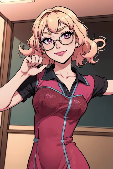 {-erro_de_anatomia:1.0}(best quality,4k,8k,highres,masterpiece:1.2) Anime girl tuxedo with curly hair,  blond hair and round gold glasses, rose gold eyes. Guviz style art, attractive detailed art style, Charlie Bowater Style, 1 7 - year - old cute anime gi...