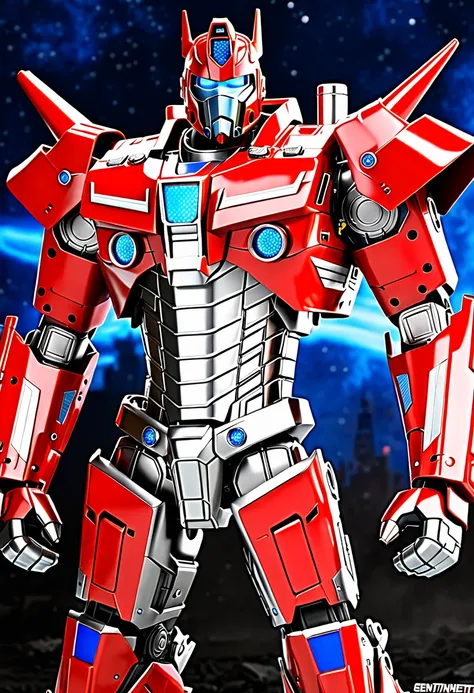 create a realistic sentinel prime image with chrome parts and numerous detailed parts. it should look robust and magnificent, wi...