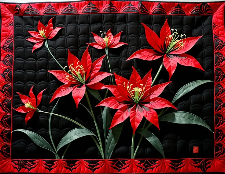 crimson felt、black quilt（red spider lily pattern）