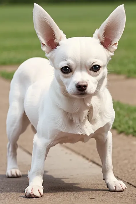 Make a picture of a white chihuahua exercising