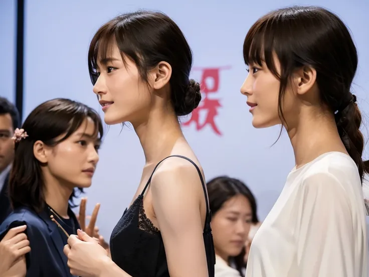 A live-action photo of an extremely beautiful Japanese high school girl race queen who highlights her beautiful legs、She was photographed walking down the runway at a fashion show wearing the latest Laura Lingerie underwear.、She is an eternal idol who comb...