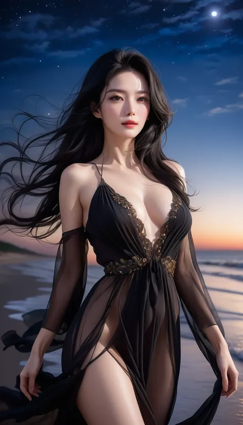 4K resolution, 8K resolution, beautiful, Highest quality, Absolutely wonderful, Very detailed, Ultra-high resolution, masterpiece, RAW Photos, Realistic, Depth of written boundary, Cinematic Light, 
One elegant mature woman, 
Long black hair, 精巧なディテールのbeau...