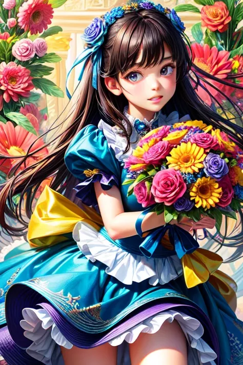 (ultra-Detailed Background, Detailed Background), Absurd, High resolution, Super detailed, Very detailed, One girl, (bouquet:1.3), (Tangled:1.2), (Geometric:1.2),(colorful), 