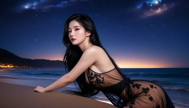 4K resolution, 8K resolution, beautiful, Highest quality, Absolutely wonderful, Very detailed, Ultra-high resolution, masterpiece, RAW Photos, Realistic, Depth of written boundary, Cinematic Light, 
One elegant mature woman, 
Long black hair, 精巧なディテールのbeau...