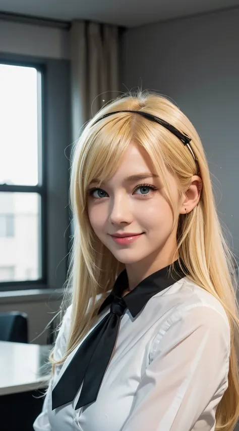 Browsing Caution, masterpiece, (Highest quality:1.2), (Sharp focus:1.2),, 1 Girl, Slim girl,, (blonde|Light_Yellow Hair), Cat ear,, Detailed face, young|Cute face, blush, Wicked Smile,, Natural Breasts, Thin arms,, White collared shirt and black tie, Black...