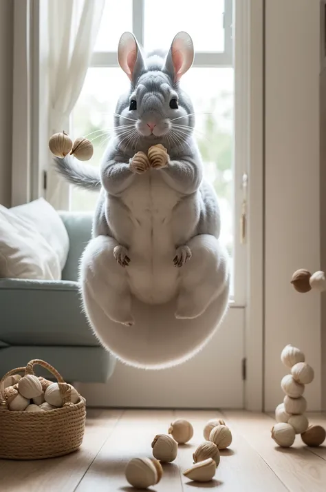 White chinchilla juggling nuts