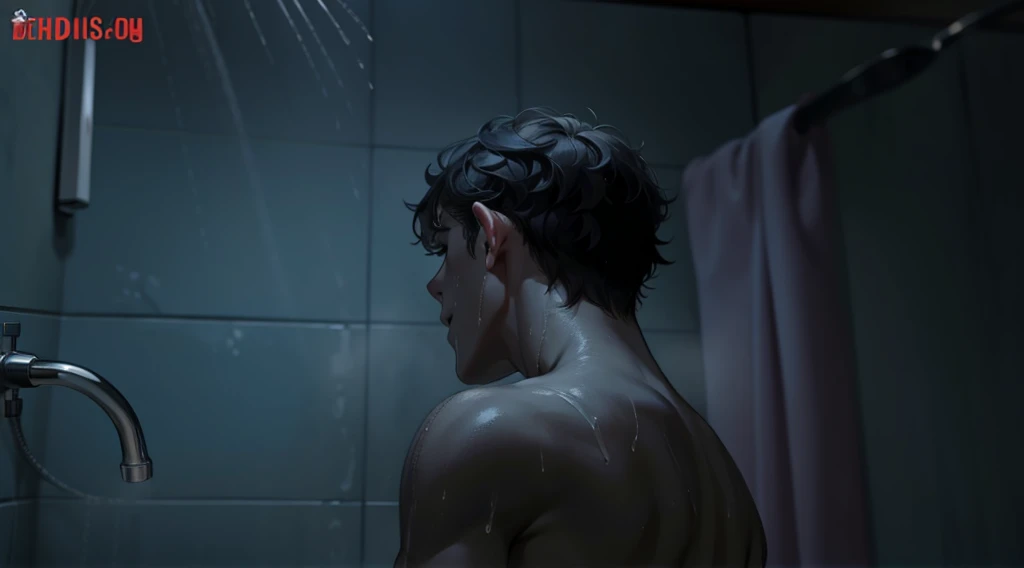 there is a 17 year old gray haired man in the shower