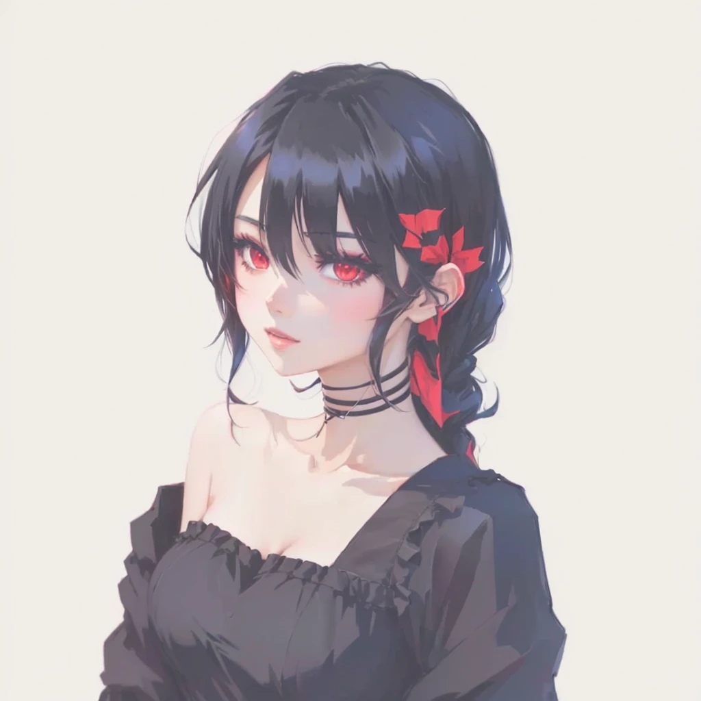 anime girl with a black hair and a black dress with a red ribbon, anime moe artstyle, anime style portrait, flat anime style shading, in an anime style, portrait of an anime girl, flat anime style, anime artstyle, anime portrait, made with anime painter st...