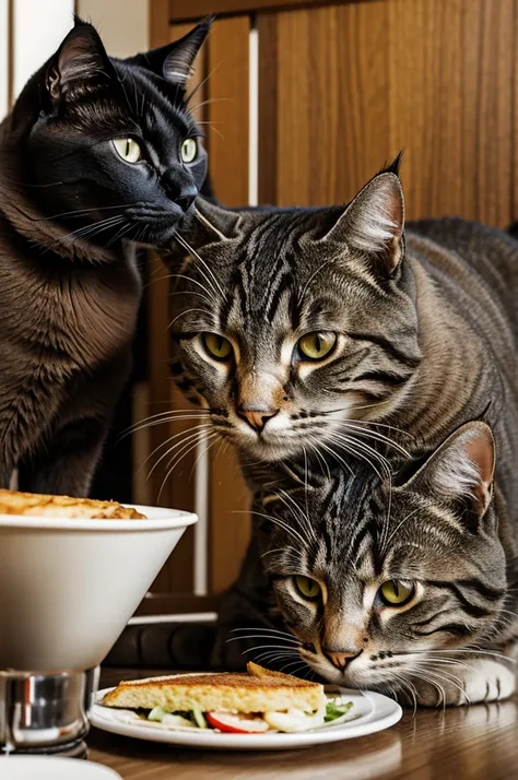 Cat with his cat father having lunch
