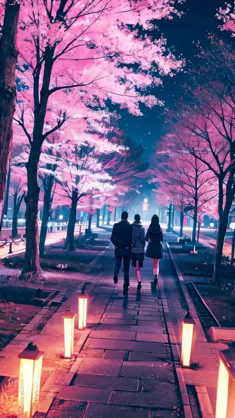 Walking through the park at night 