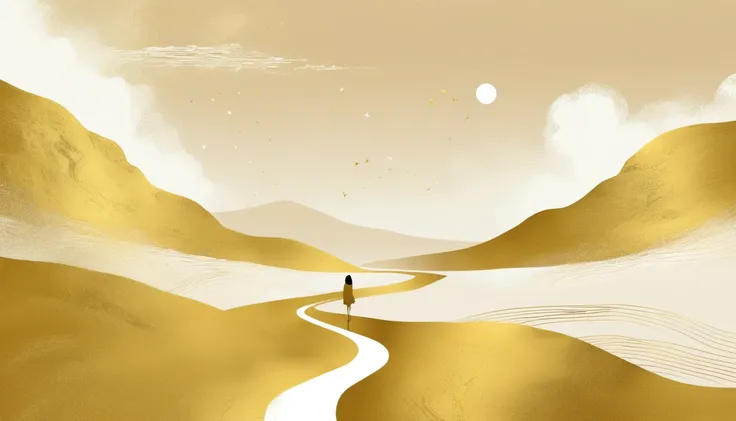 a Minimalist journey，gold，1girl，illustration