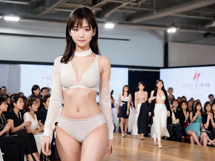 A live-action photo of an extremely beautiful Japanese high school girl race queen who highlights her large breasts and beautiful legs.、She was photographed walking down the runway at a fashion show wearing the latest Laura Lingerie underwear.、She is an et...