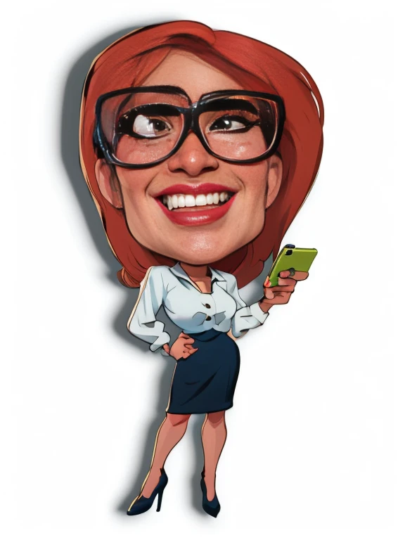 cartoon woman with glasses holding a money and a cell phone, caricature style, caricature illustration, caricature, Cartoon portrait, caricature!!!, caricature, in cartoon style, half portrait, official illustration, caricature, full - length portrait, Deb...