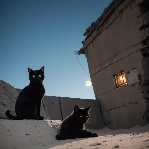 Cute black cat sleepy on the moon