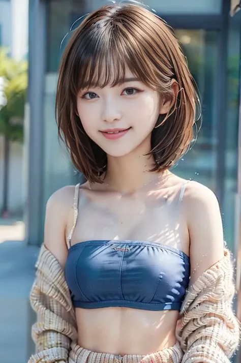 A photo-realistic image of a cute 19-year-old girl smiling brightly while making a cheerful See you tomorrow! pose. The girl has a friendly and warm expression, with sparkling eyes and a natural, happy demeanor. She is wearing casual, trendy clothes suitab...