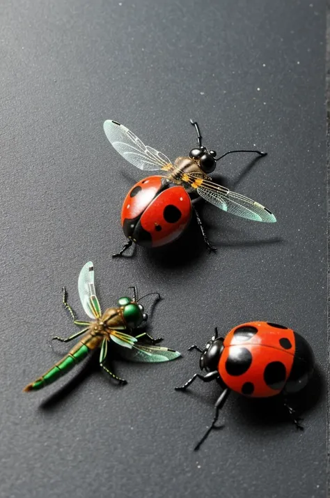 Create a combination of a dragonfly and a ladybug
