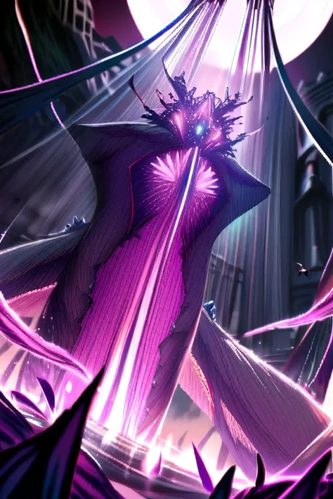 Aggressive fight between the guardian of the forests and a being made of pink and purple crystals