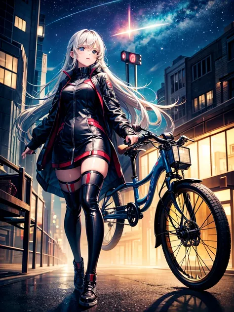 Highest quality,Highest Resolution,Girl from the future,２Traveling on a wheeled machine,Night City,