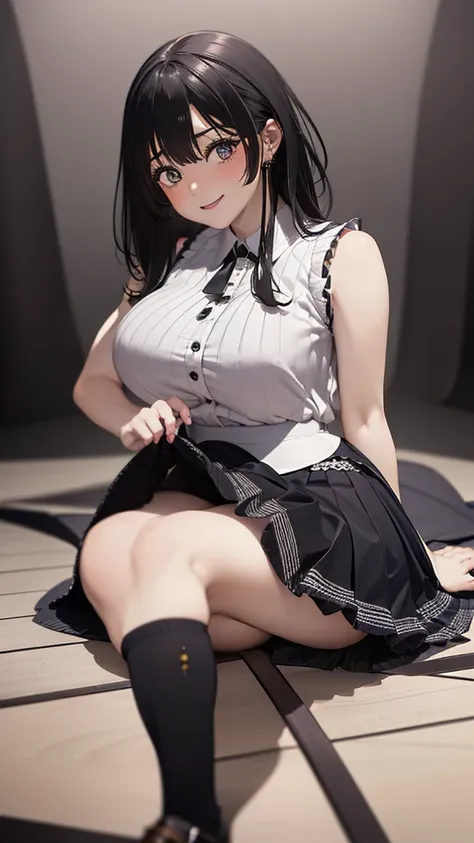 1thicc school girl wearing thigh length pleated skirt, skirt puller, Skirt lifter, revealing panties, skirt short, gorgeous features, cleary see face, symmetrical face, beautiful  face, Eyes Rendered, detailedeyes, cute hair, ssmile, Legs long, [thick|苗条] ...