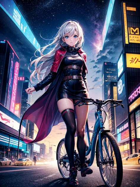 Highest quality,Highest Resolution,Girl from the future,ＳＦCinematic２Traveling on a wheeled machine,Night City,