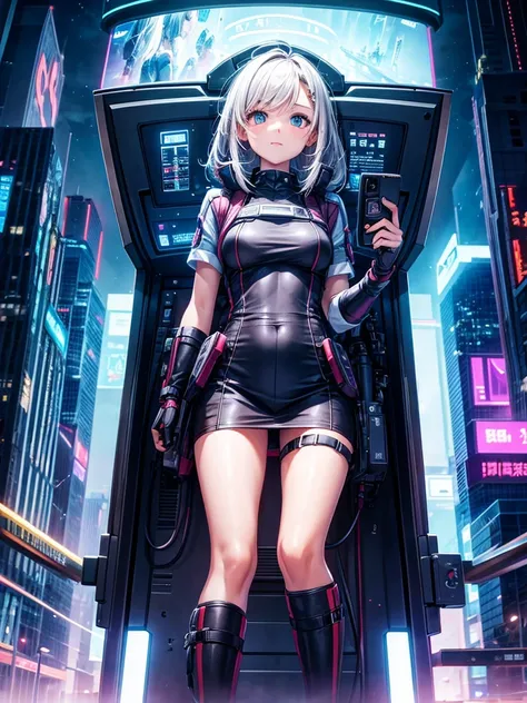 Highest quality,Highest Resolution,Girl from the future,ＳＦTraveling on a movie-like machine,Night City,