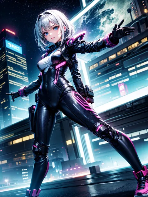 Highest quality,Highest Resolution,Girl from the future,Android,Night City,Get on board,Move fast,