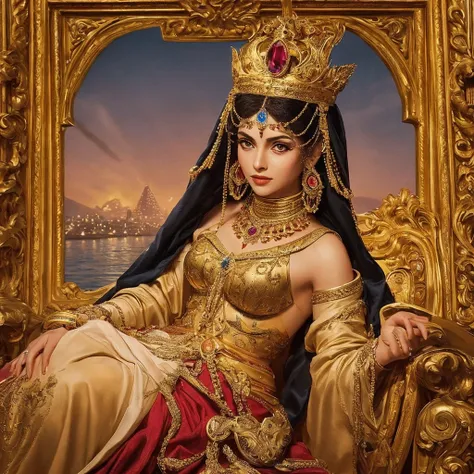 create a stunning portrait of queen cleopatra, emphasizing its royalty and elegance. the scene is supposed to capture cleopatra ...