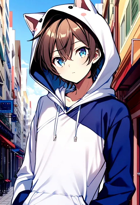 A cutie patootie male, dog hoodie, favorite color is blue, male