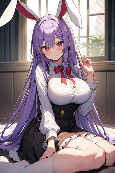 reisen₋udongein₋inaba Light blue-purple long hair White rabbit ears Red eyes Gothic Lolita Smiling Slightly large breasts Top quality masterpiece