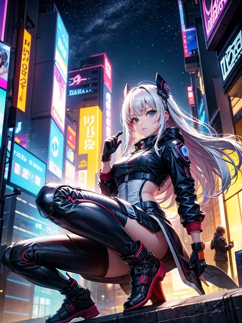 Highest quality,Highest Resolution,Girl from the future,Android,Travel at high speed in a machine through the night city,