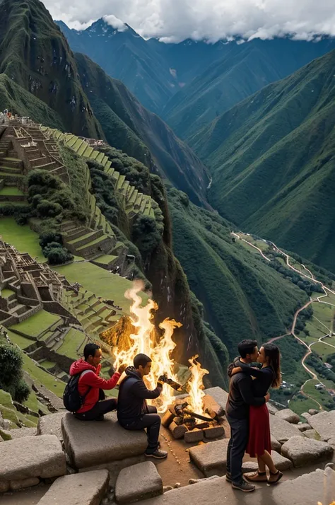 Couple in Machupichu over a flame