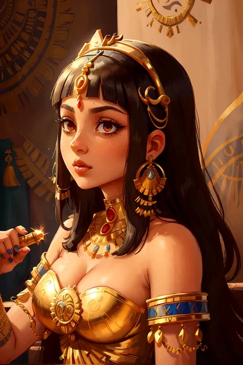 Create a regal 4K resolution close-up portrait of Cleopatra, the legendary queen of Egypt, capturing her timeless beauty and commanding presence:

Visualize Cleopatra with her distinctive features: her dark, almond-shaped eyes adorned with dramatic kohl ey...