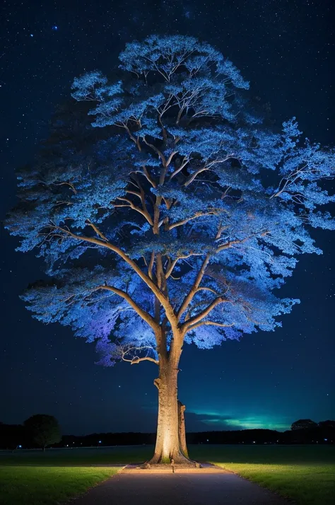 big tree、night、Blue light