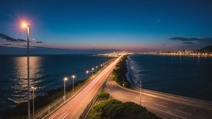 Shonan Coast at Night　Expressway　Tropical night　summer　Neon Light　Blonde gal&#39;s back view