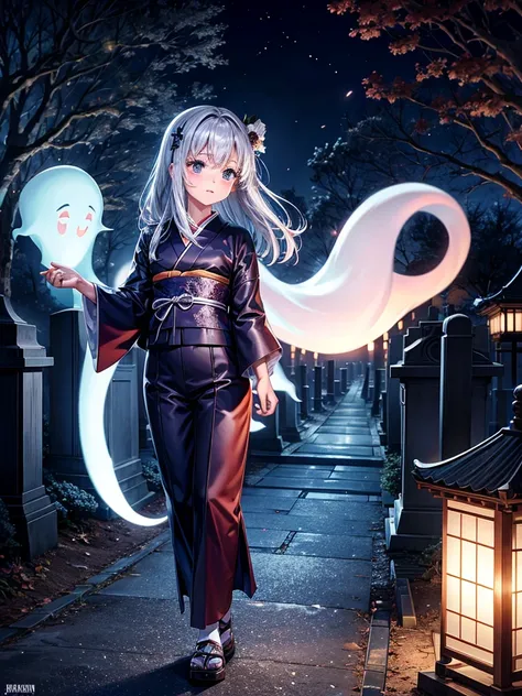 Highest quality,Highest Resolution,Cemetery at night,Ghost Girl,Japan,Ghost,