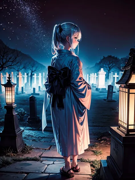 Highest quality,Highest Resolution,Cemetery at night,Ghost Girl,Japan,Ghost,