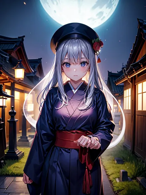 Highest quality,Highest Resolution,Cemetery at night,Ghost Girl,Japan,Ghost,