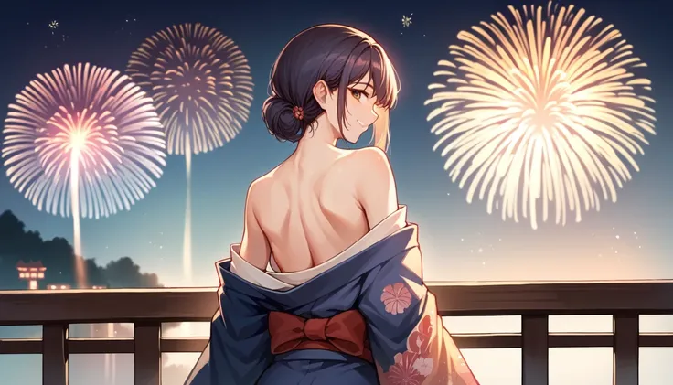 score_9, score_8_up, score_7_up, source_anime, from behind, solo, 1girl, odelschwanck, smile, looking back, random color kimono,...